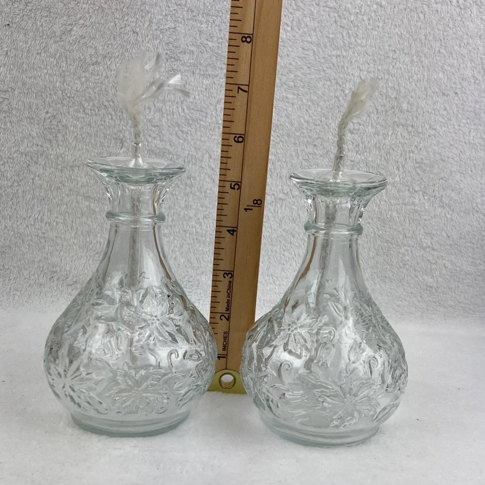 Princess House Fantasia Pressed Glass Oil Lamps Set of 2